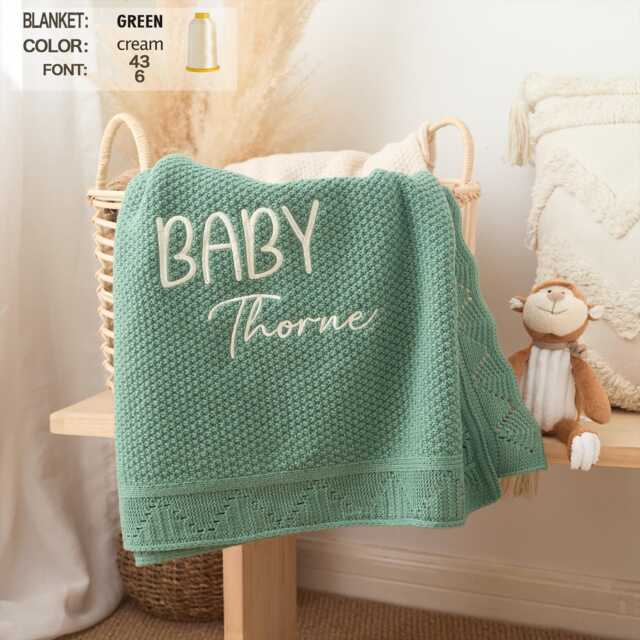 Embroidered Cotton Knit Baby Blanket Custom Name, Soft Nursery Blanket - image 1