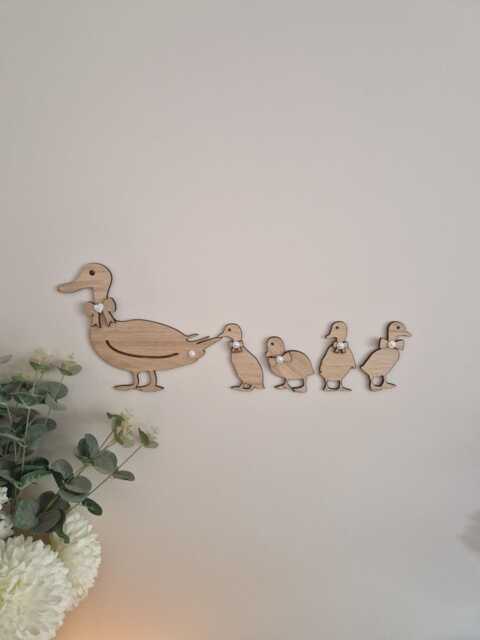 Oak Veneer Duck Family Nursery Wall Decor Whimsical Art, Nursery, Wooden Ducks - image 1