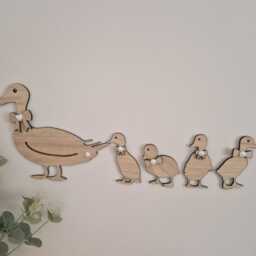 Oak Veneer Duck Family Nursery Wall Decor Whimsical Art, Nursery, Wooden Ducks - thumbnail 2