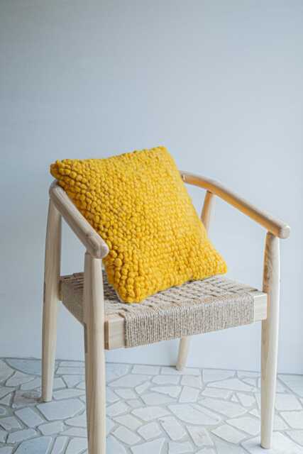 Handwoven Yellow Wool Pillow Cover 18 - image 1