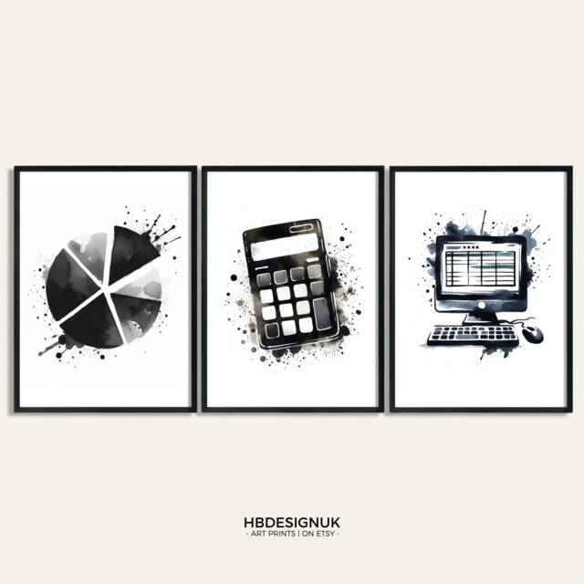 Accounting Office Prints - 3 Minimal Posters - Accountant Gift Bookkeeper Wall Art Finance Team Decor Watercolour Artwork Gifts Home - image 1