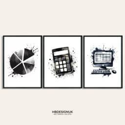 Accounting Office Prints - 3 Minimal Posters - Accountant Gift Bookkeeper Wall Art Finance Team Decor Watercolour Artwork Gifts Home - thumbnail 1
