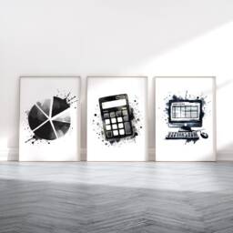 Accounting Office Prints - 3 Minimal Posters - Accountant Gift Bookkeeper Wall Art Finance Team Decor Watercolour Artwork Gifts Home - thumbnail 2