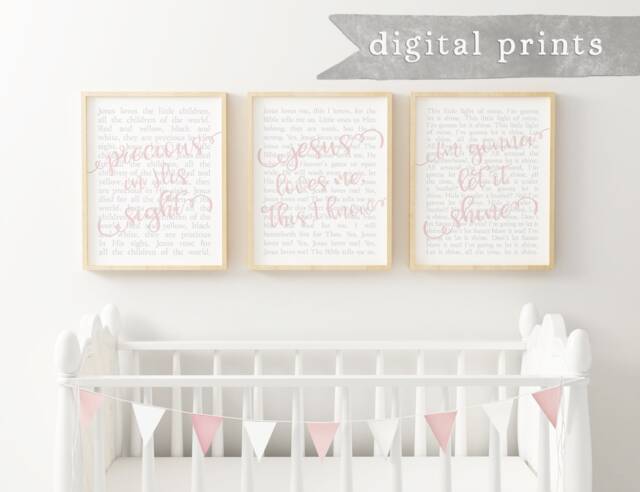 Children's Hymn Prints Blush Nursery Wall Decor - Set Of 3 Digital Prints - image 1