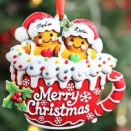 Personalized Gingerbread Family Mug Ornament, Custom Christmas Decoration - thumbnail 3