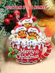 Personalized Gingerbread Family Mug Ornament, Custom Christmas Decoration