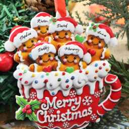 Personalized Gingerbread Family Mug Ornament, Custom Christmas Decoration - thumbnail 2