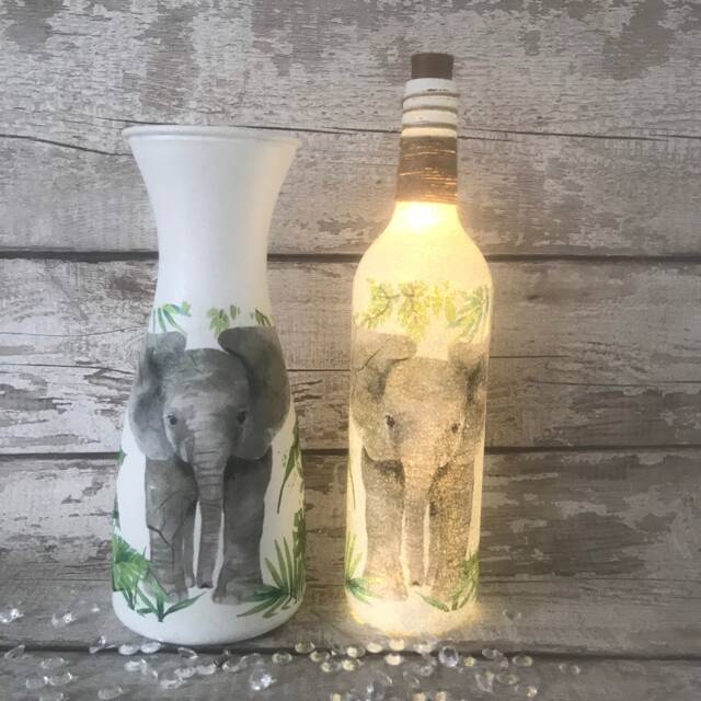 Elephant Vase & Elephant Light Up Bottle, Decouoage, Elephants , Gifts - image 1