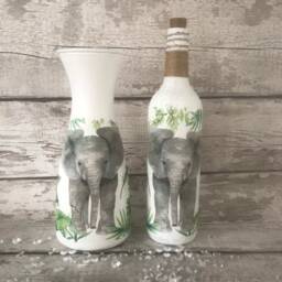 Elephant Vase & Elephant Light Up Bottle, Decouoage, Elephants , Gifts - thumbnail 2