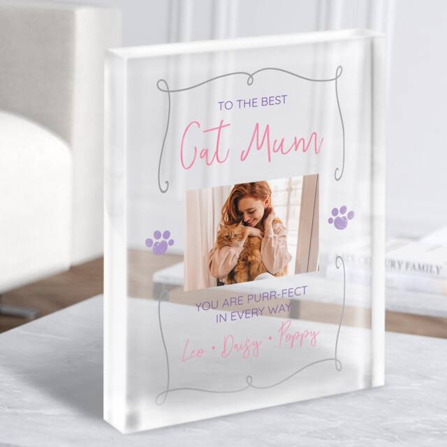 Cat Mum Paw Photo Frame Personalised Acrylic Block - Gift, Keepsake Custom Gift - image 1