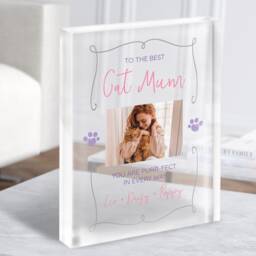 Cat Mum Paw Photo Frame Personalised Acrylic Block - Gift, Keepsake Custom Gift - thumbnail 1