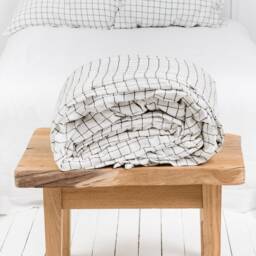 Charcoal Grid Linen Duvet Cover - European Bedding, Coconut Buttons - thumbnail 2