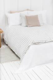Charcoal Grid Linen Duvet Cover - European Bedding, Coconut Buttons