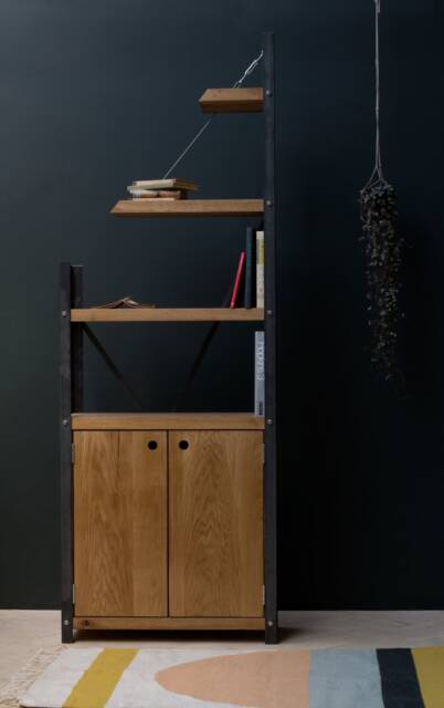 Konk ??? De-Constructed Industrial Cupboard Bookcase Bespoke Sizes Available Modern Oak & Steel Bookcase, Asymmetric Cabinet Bookshelf - image 1