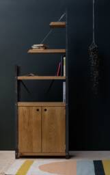Konk ??? De-Constructed Industrial Cupboard Bookcase Bespoke Sizes Available Modern Oak & Steel Bookcase, Asymmetric Cabinet Bookshelf - thumbnail 1