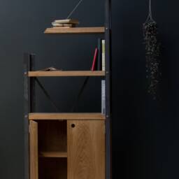 Konk ??? De-Constructed Industrial Cupboard Bookcase Bespoke Sizes Available Modern Oak & Steel Bookcase, Asymmetric Cabinet Bookshelf - thumbnail 2