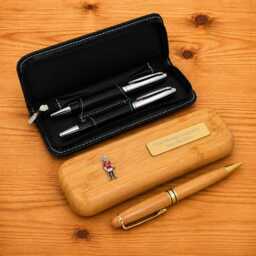 Great British Icons Luxury Wooden Or Leatherette Pen Case With Matching Free Engraving London Bus Taxi Post Box Gift - thumbnail 1