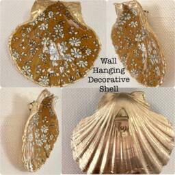 Liberty Of London Decoration, Shell Wall Hanging, Shells in Capel Floral White, Yellow, Gold - Art, Coastal Decor, UK - thumbnail 2