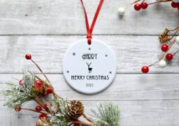 Personalised Name & Year Tag Merry Christmas Ceramic/Porcelain Hanging Decoration Keepsake Gift Art Deco