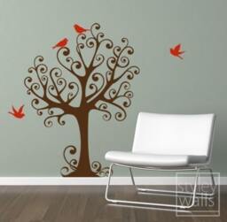 Ornamental Tree With Birds Vinyl Wall Decal, Medium Size, Ornament Decal Birds, Nursery Sticker - thumbnail 2