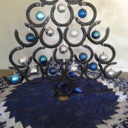 Blue Silver Christmas Tree Skirt, Reindeer Prance Quilted Decoration - thumbnail 2