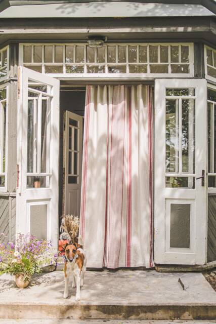 French Style Linen Curtain With Cherry Red Stripes, Natural Heavyweight Curtain, Farmhouse Rustic Rod Pocket Curtain - image 1