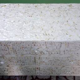 Designer Mother Of Pearl Inlay White Floral Pattern Chest 7 Drawers Dresser - thumbnail 4
