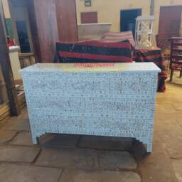Designer Mother Of Pearl Inlay White Floral Pattern Chest 7 Drawers Dresser - thumbnail 3