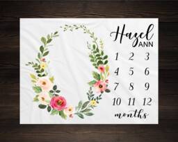Baby Girl Milestone Blanket Month Growth Tracker Minky Fleece Custom Personalized Shower Gift Watercolor Floral Newborn