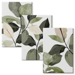 Canvas Set Of 3 - Painted Delicate Boho Plant Leaves, Green Wall Art Canvas, Plants & Flowers Decor - thumbnail 2