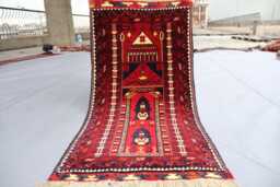 1'9x3'8 Ft Handmade Muslim Prayer Rug, Fine Quality Vintage Afghan Spiritual High Pile Natural Dyes Wool Carpet, Mat Rug - thumbnail 1