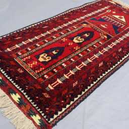 1'9x3'8 Ft Handmade Muslim Prayer Rug, Fine Quality Vintage Afghan Spiritual High Pile Natural Dyes Wool Carpet, Mat Rug - thumbnail 2
