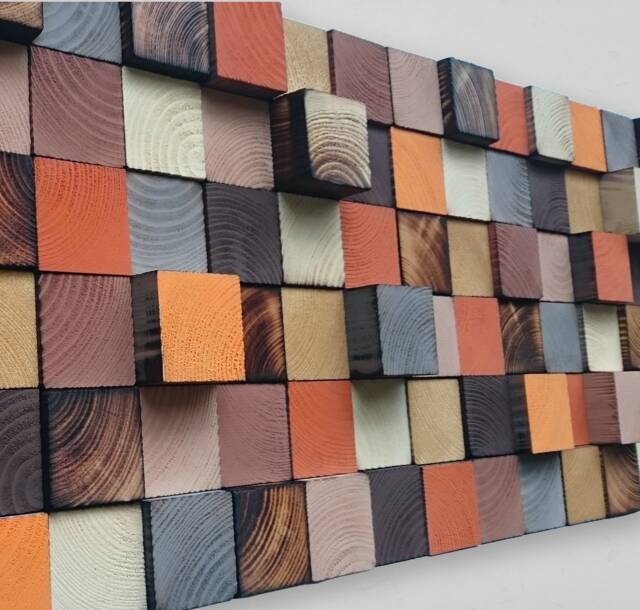 Wood Wall Art - Colorful Decor Wooden Mosaic - image 1