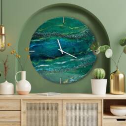 Green Resin Wall Clock Custom Epoxy Home Decor - thumbnail 2