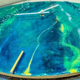 Green Resin Wall Clock Custom Epoxy Home Decor - thumbnail 4