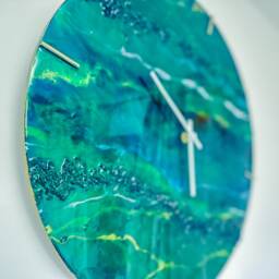 Green Resin Wall Clock Custom Epoxy Home Decor - thumbnail 3