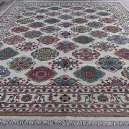 Beige 10x13 Kazak Area Rug, Afghan Hand Knotted Wool Rugs For Living Room, Bedroom Dining Table Rug, Caucasian Design Oriental Rug - thumbnail 3