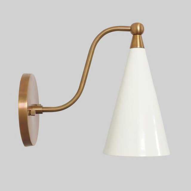 Mid-Century Modern Brass Wall Sconce - Cone Shade Lamp - image 1