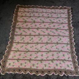 "New Handmade ""Nostalgic Wrap"" Baby Blanket/Afghan in Pink/Tan 36"" X 49"