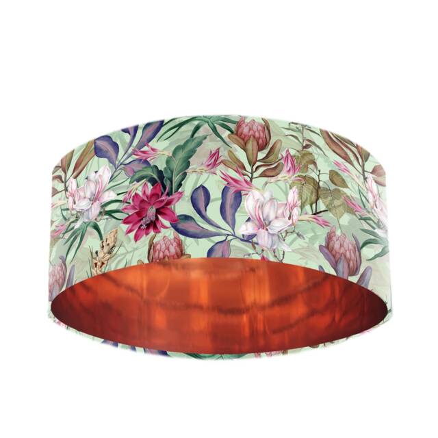 Velvet Lamp Shade in Sage Green Luxury Blossoms With Copper Lining - image 1