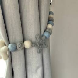 Felt Star Curtain Tie Back Blue, Grey Nursery Decor - thumbnail 3