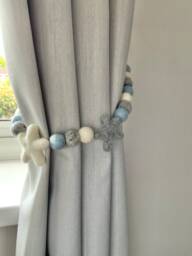 Felt Star Curtain Tie Back Blue, Grey Nursery Decor