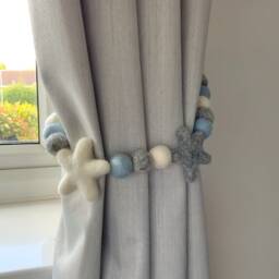 Felt Star Curtain Tie Back Blue, Grey Nursery Decor - thumbnail 2