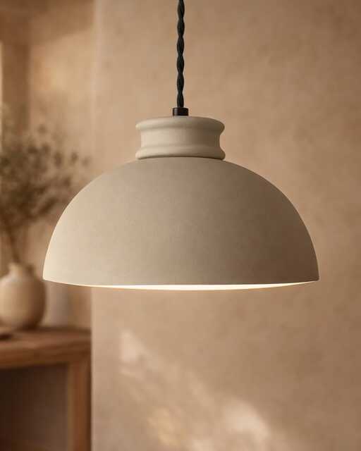 Large Pompeii - Ceramic Pendant Ceiling Light Handmade Minimalist Dome Hanging Fixture in Natural Dune - image 1