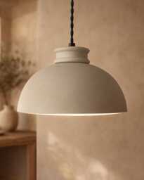 Large Pompeii - Ceramic Pendant Ceiling Light Handmade Minimalist Dome Hanging Fixture in Natural Dune - thumbnail 1