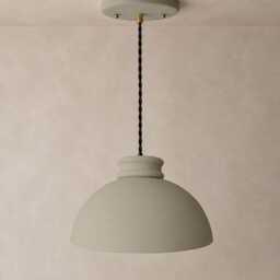 Large Pompeii - Ceramic Pendant Ceiling Light Handmade Minimalist Dome Hanging Fixture in Natural Dune - thumbnail 2
