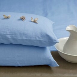 Pastel Blue Linen Bedding Set Queen King Duvet Cover, Pillow Cases - thumbnail 3