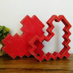 Wood Pixel Art Heart Shape, Wooden Painted Freestanding Heart, Valentine Day Gift - thumbnail 3