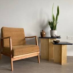 Art Deco Gold Side Table Set - Handmade Nesting Coffee Wooden Tv Stand _ Piaf - thumbnail 3