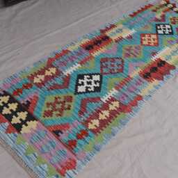 2'9x8'2 Ft Afghan Runner Rug, Modern Geometric Kilim Handmade Natural Veg Dyes Wool Boho Flatweave Hallway Carpet - thumbnail 2